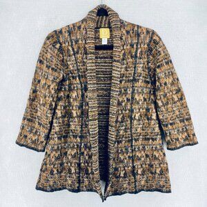 Demask Sweater Womens S Brown Baby Alpaca Open Cardigan Aztec Boho